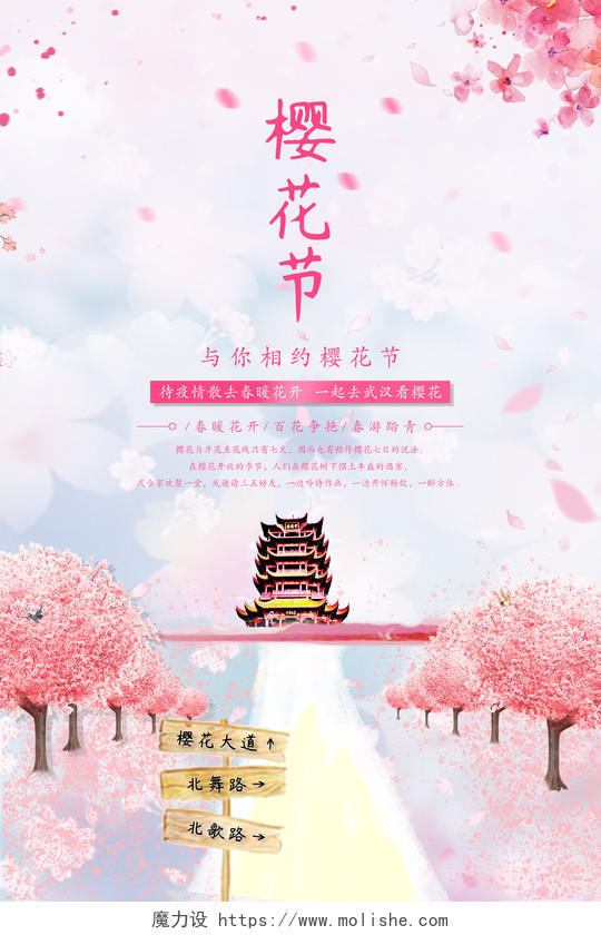 唯美粉色樱花节宣传海报